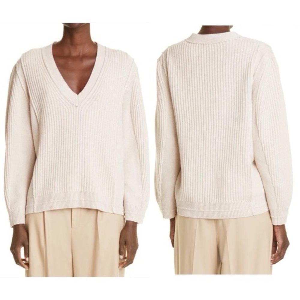 Maria McManus Fisherman Cashmere Rib V-neck Sweater Crema MSRP:$950 Firm price